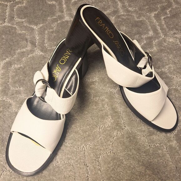 FRANCO SARTO Slip On Sandals WOMENS SIZE 8.5M white leather heeled open toe twee - Picture 3 of 12